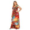 Plus-size Women's Dress Printed Elastic Halter Dress