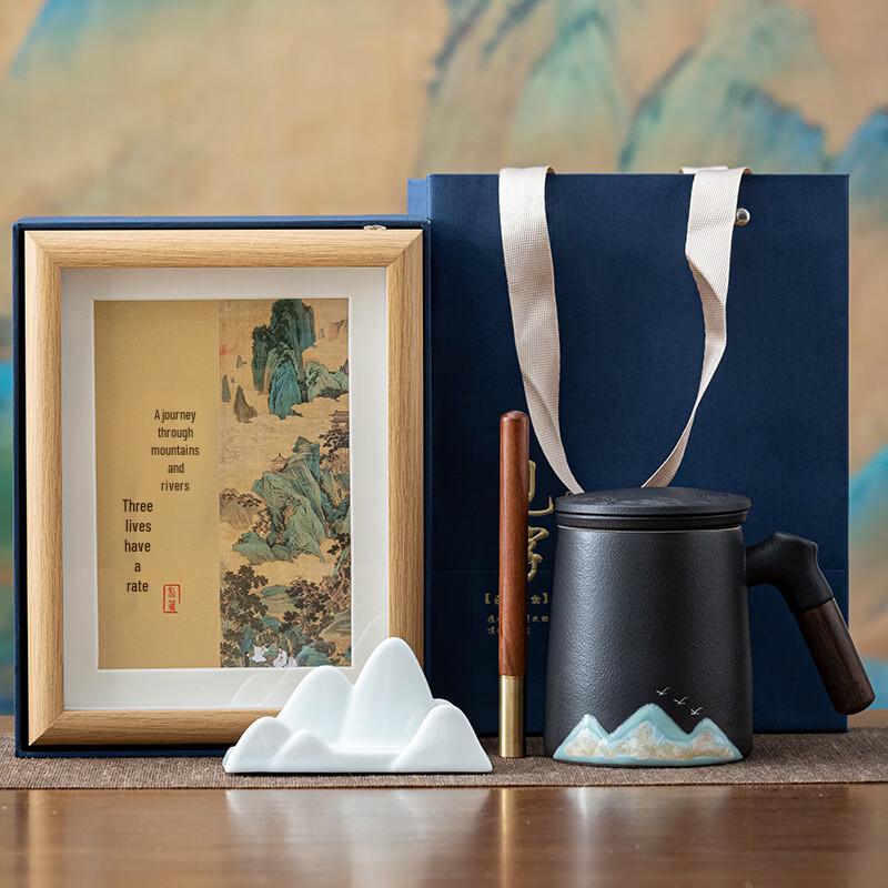Zhuijia Ceramic Tea Infuser Mug Gift Set (Three Waters One Journey) Zen Black