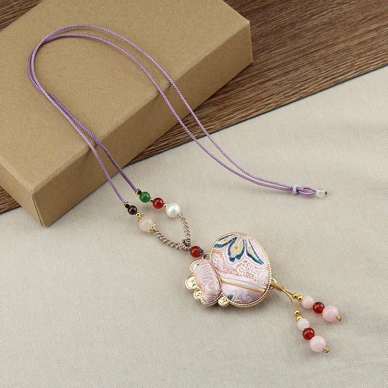 Imitation Song Brocade Double-Sided Pendant Necklace: Lucky Bag Sweater Chain - Chinese Style Hanfu Decoration for Women