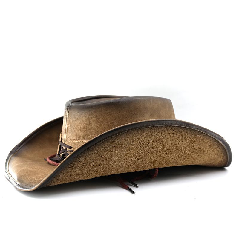 Men's and Women's Big-brimmed Leather Western Cowboy Hat Horseback Riding Beach Hat Sun Hat Big Head Circumference Top Hat High-end Hat Spot