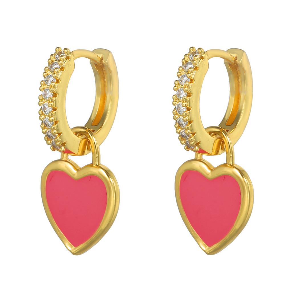 

Heart Shaped Copper Zirconia Earrings With Electroplated Finish For Women And Men красный