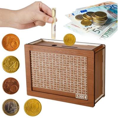 Tirelire en bois 1 pièce avec compteur de cibles d'économie d'argent, plateau à pièces réutilisable pour un usage domestique, boîte de rangement, numéros de cible et d'économie pour les enfants