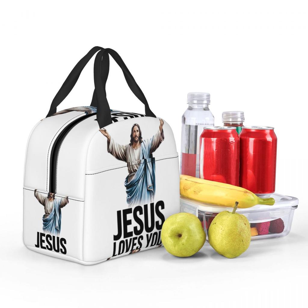 Jesus Loves You Insulated Lunch Bag for Women Children Leakproof Food Boxes Thermal Lunch Box Tote