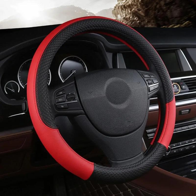 Car comfort grip steering wheel cover, anti-slip steering wheel protector, soft leather texture decorative car parts красный