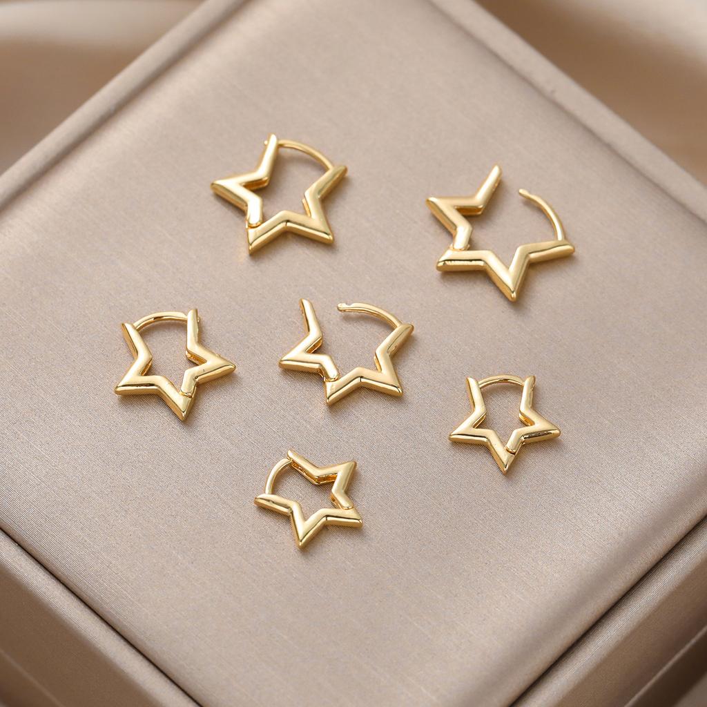 6Pcs/Set Fashion Simple Smooth Star Hoop Earrings for Women European Unisex Piercing Gothic Rock Jewelry Ear Buckles