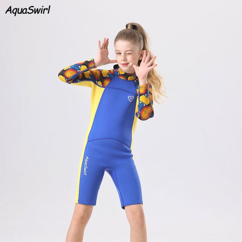 Kids One Piece Wetsuit Long Sleeve Sun Protection Quick Dry Swimsuit Water Sports