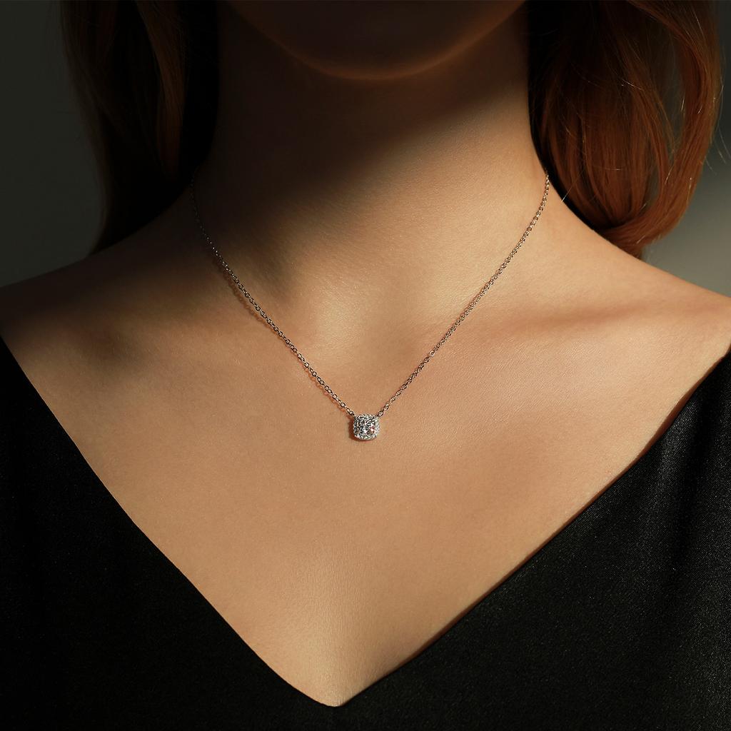 MODIAN Square & Round Halo Moissanite 925 Silver Pendant Necklace D VVS1 Lab Diamond Necklace For Women Jewelry