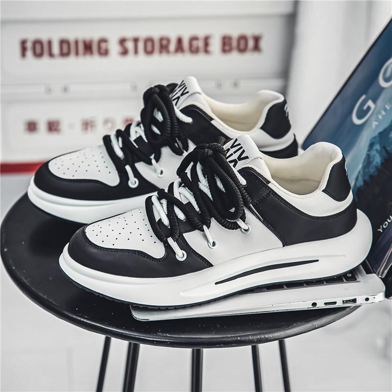 2025 New Spring White Shoes for Men Korean Dissolving Shoes Breathable Skate Shoes Platform Lacing Men Shoes