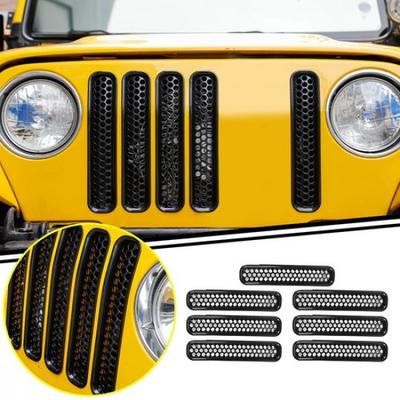 7x Black Honeycomb Mesh Front Grill Ert Cover Trim For Jeep Wrangler TJ 97-06