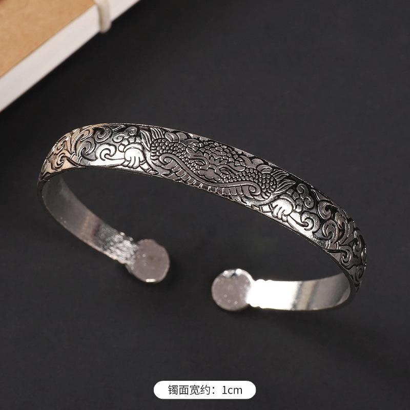 National Style Retro Hand-carved Bracelet Hand Ring Fashionable Court-style Personalized Open-ended Bracelet