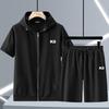Men's Plus Size Casual Hooded Zip-Up Summer Set: Trendy Loose Short Sleeve Outfit
