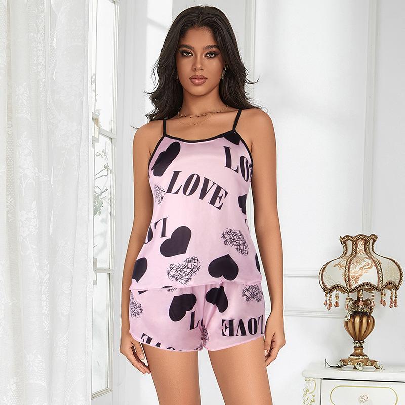 

Большой размер забавная тонкая домашняя одежда с принтом «любовь», пижама с леопардовым принтом, подтяжки, топ, шорты, комплект из двух предметов 5XL(INTL.3XL-4XL)