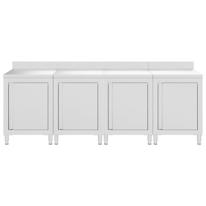 Table de travail commerciale - vidaXL - Inox - 240x60x96 cm - Armoire intégrée - Pieds réglables