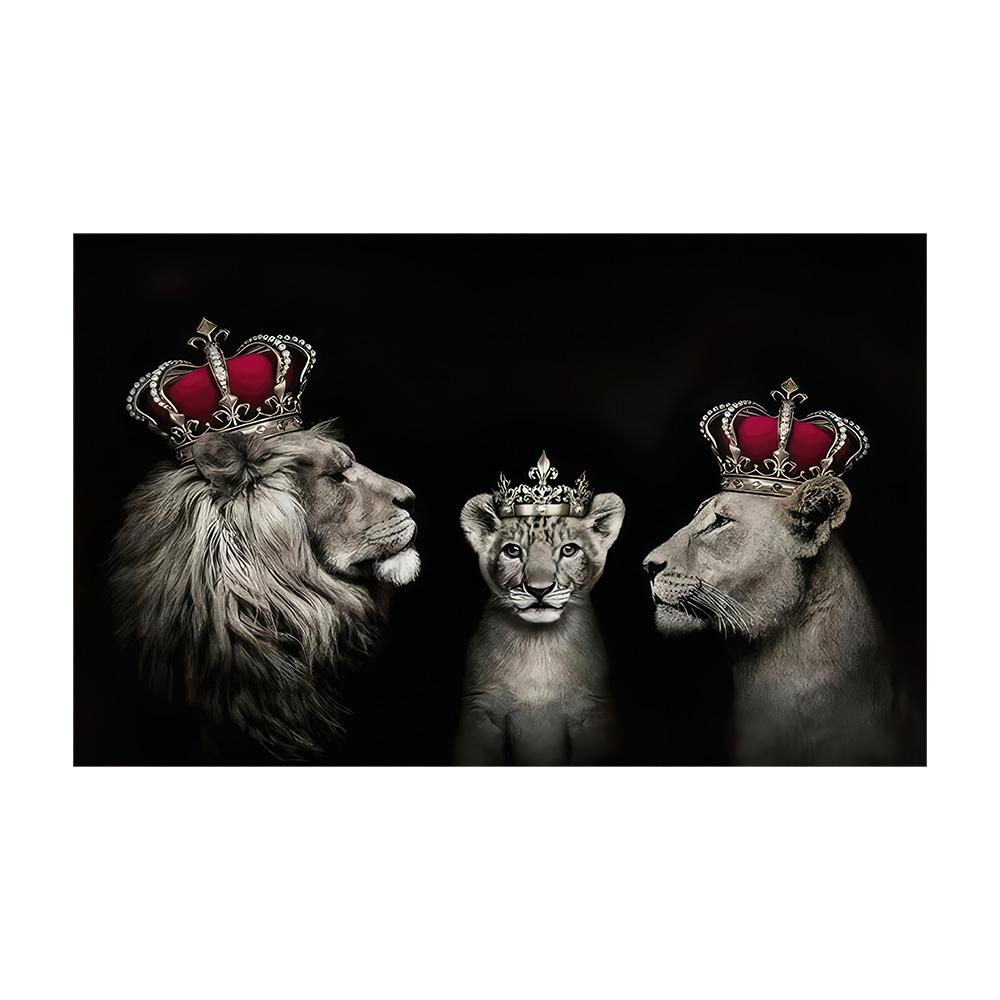 Семейство Львов Принт Короны Холст Картина Галерейное Качество Настенный Декор Постеры Абстрактное Животное Черно-Белые Фотографии Подарок 20x30cm