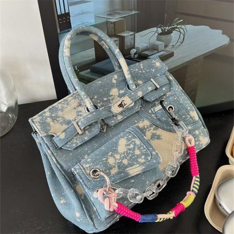 Vintage Distressed Canvas Tote Bag With Rope Detail Unisex Small Shoulder Handbag Black Grey Blue Brown
