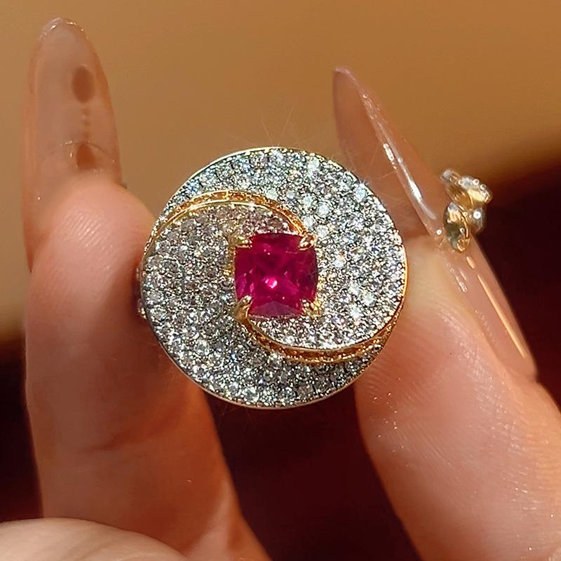 Copper Ring Women'S Jewelry, Colored Treasure, Zircon Red Corundum Full Of Diamonds, Advanced Sense