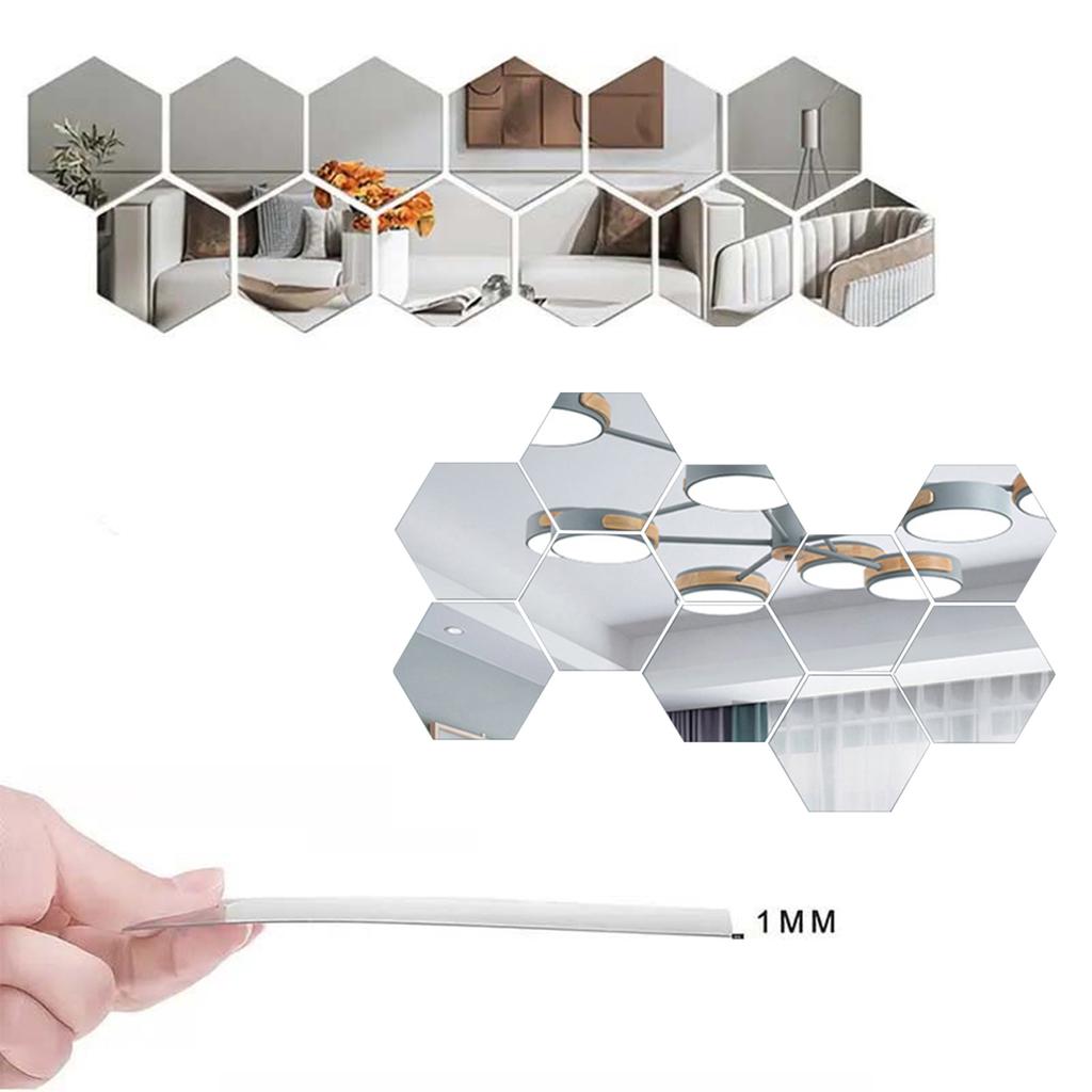 5-20Pcs Silver Hexagon Art Mirror Acrylic Wall Stickers with for DIY Home Art Bedroom Living Room Wall Decoration Diameter 4.6cm-23cm