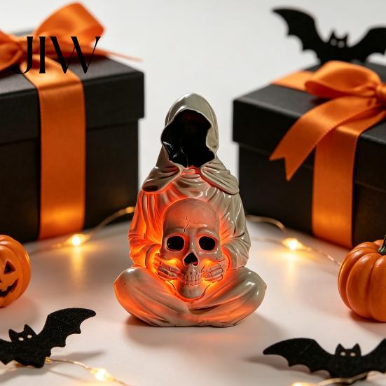 Handcrafted Sculpture for Indoor Tabletop Halloween Skull Light, Spooky Gothic Style Ornament, Waterproof Decorative Light Ornaments Garden Tabletops