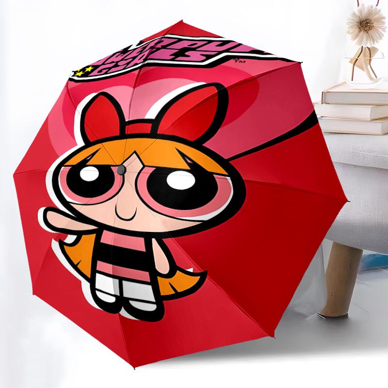 The Powerpuff Girls1 Print Automatic Umbrella, 8 Rib Iron Frame, Plastic Handle, Suitable for Outdoor Travel &Daily , Ideal Gift