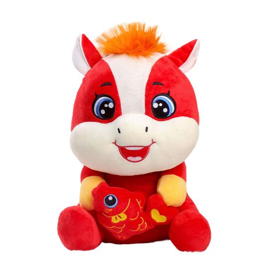 Păpușă de pluș cal roșu festiv Jucărie zodiac chinezesc Anul Nou Decorativ Ponei de pluș Cadou norocos pentru sărbătoare Decor de sărbători