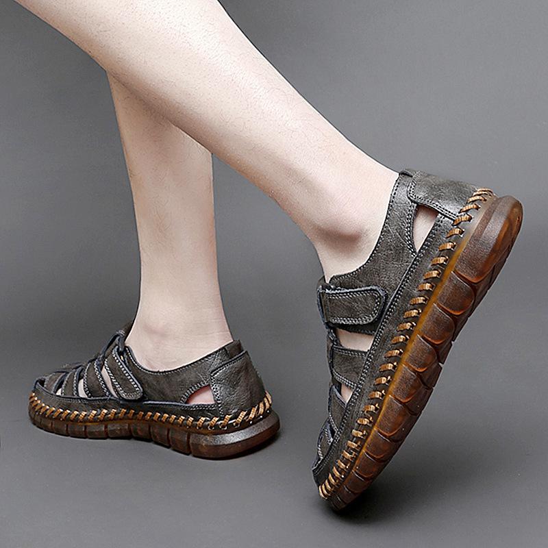 Pánské kožené plážové sandály, ručně šité, letní, kožené, plážové, outdoorové, módní, turistické, pánské sandály