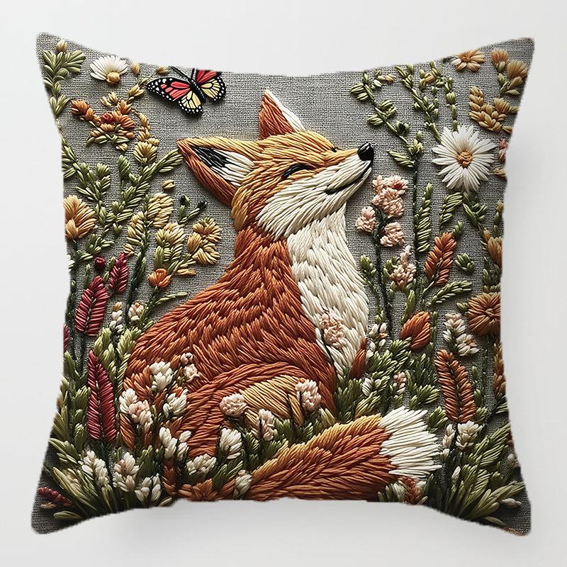 2PCS Vibrant Bohemian Style Short Plush Pillow Cover 45x45cm Doggy Imitation Embroidered Pillowcase (Pillow Insert Not Included)
