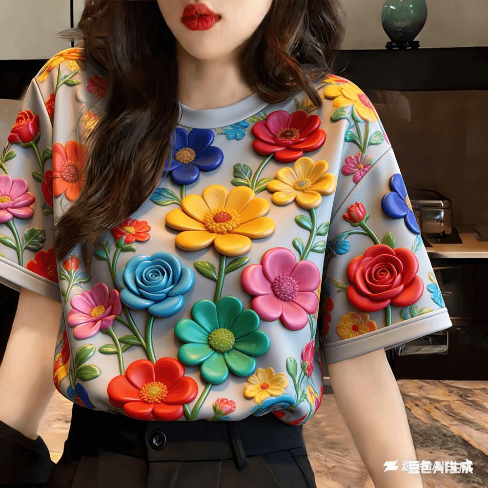 Leisure Flower Printed T-shirt - Suitable for Water Splashing Festival