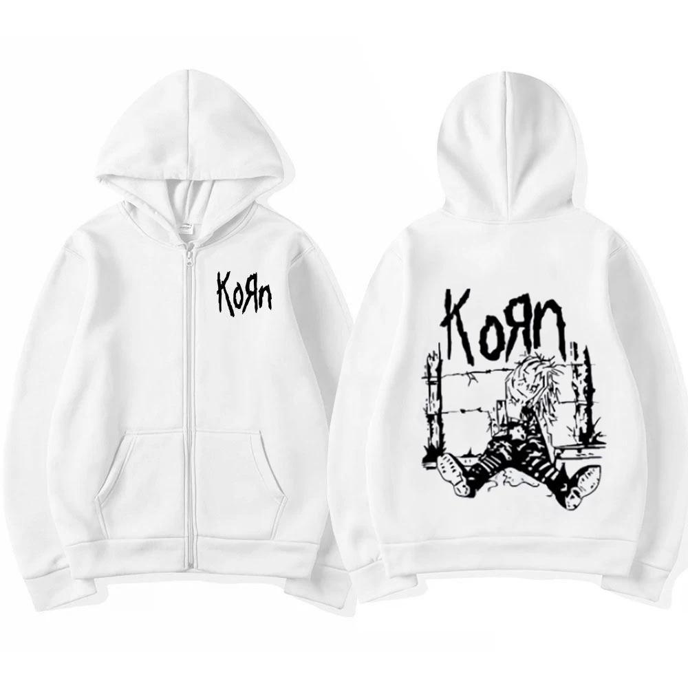 Korn Zipper Hoodies Rock Band WORLD TOUR Sweatshirts Hip Hop Streetwear Zip Up Jacket Men Women Fleece Long Sleeve Clothes
