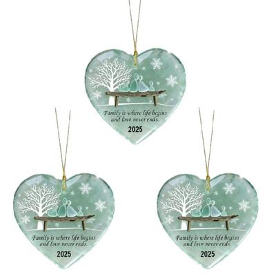Individualized Family Themed Holiday Ornament Heart Shape Acrylic Winter Landscape Homes Decoration