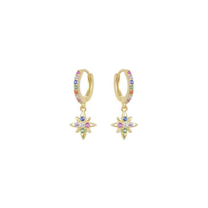 Boucles d'oreilles - LUXENTER - Siba - Argent 925 - Zircon multicolore - Or jaune 18K