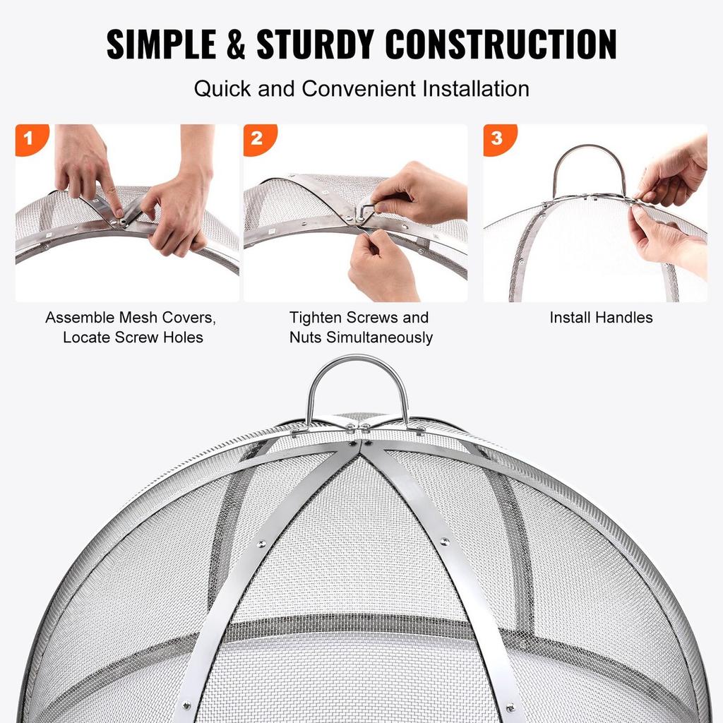 Firepit Spark Screen Lid, 40" Diameter, Outdoor Firepit Ring Cover Round Accessories, Fire Pit Metal Cover, Easy-Opening Stainless Steel Fire Ring