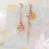 Sweet Pink Cherry Blossom Long Chain Tassel Asymmetrical Drop Earrings For Women Men Elegant Flower Heart Earring Dainty Jewelry