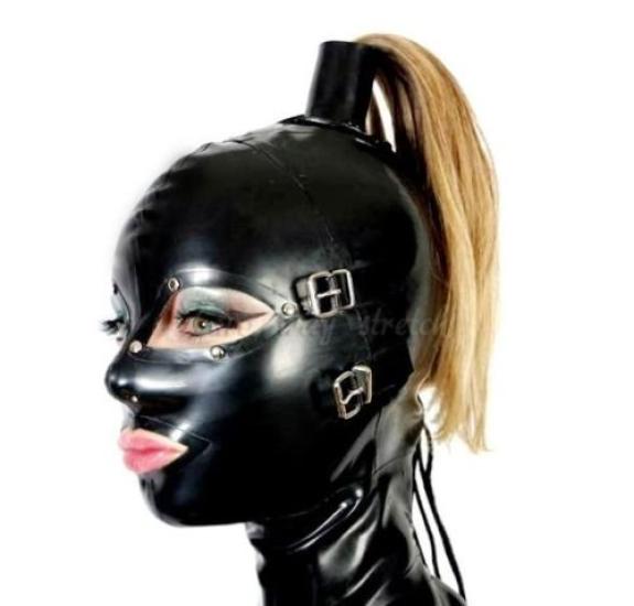 SM Domasu Rubber Bondage Zipper Sexy Costume Cosplay Eye Makeup Bra SM Restraint Bondage Mask Sexy Costume Cosplay Removable Blindfold Mouth [OnundOn]