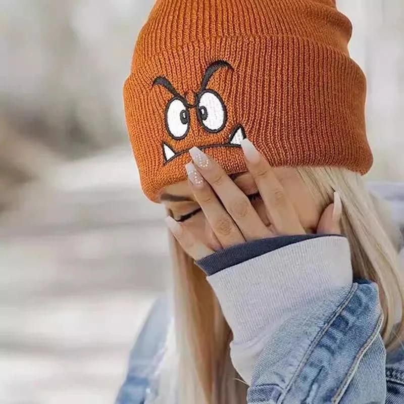 1PC Ladies' Warm Pullover Hat with Emoji Pattern, Warm Hat Without Brim, Suitable for Daily Commuting and Outdoor Sports Use