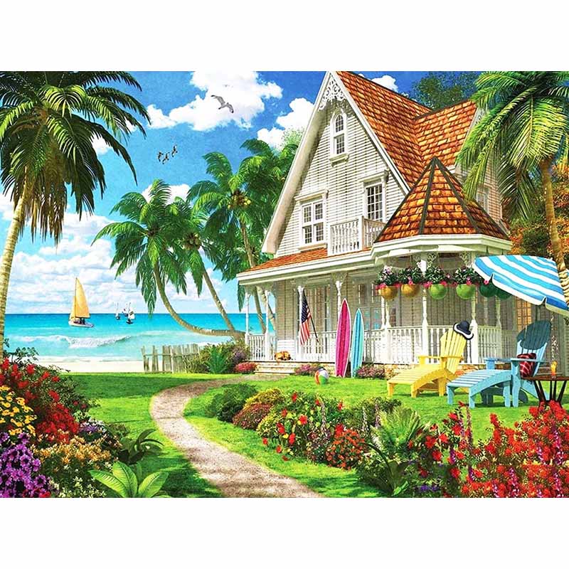 New 5D DIY Diamond Painting Scenic Lodge Diamond Embroidery Scenery Cross Stitch Full Round Drill Home Decor Manual Gift