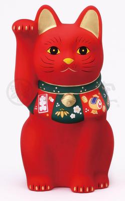 Yakushi Kiln Lucky Maneki Neko (Large, Red) [7869] Auspicious Charm Figurine Interior Decor