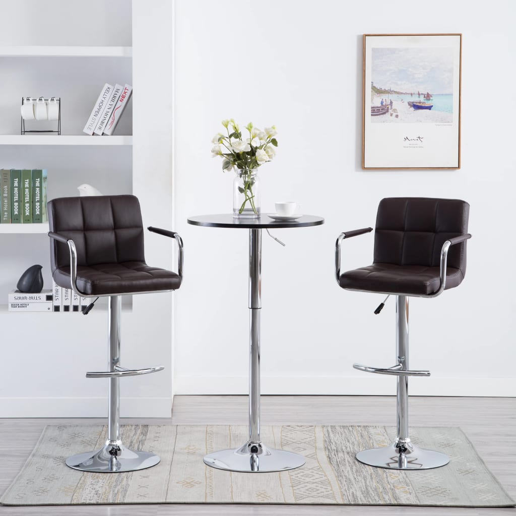 Bar Stool Set 2 Pieces Brown Faux Leather