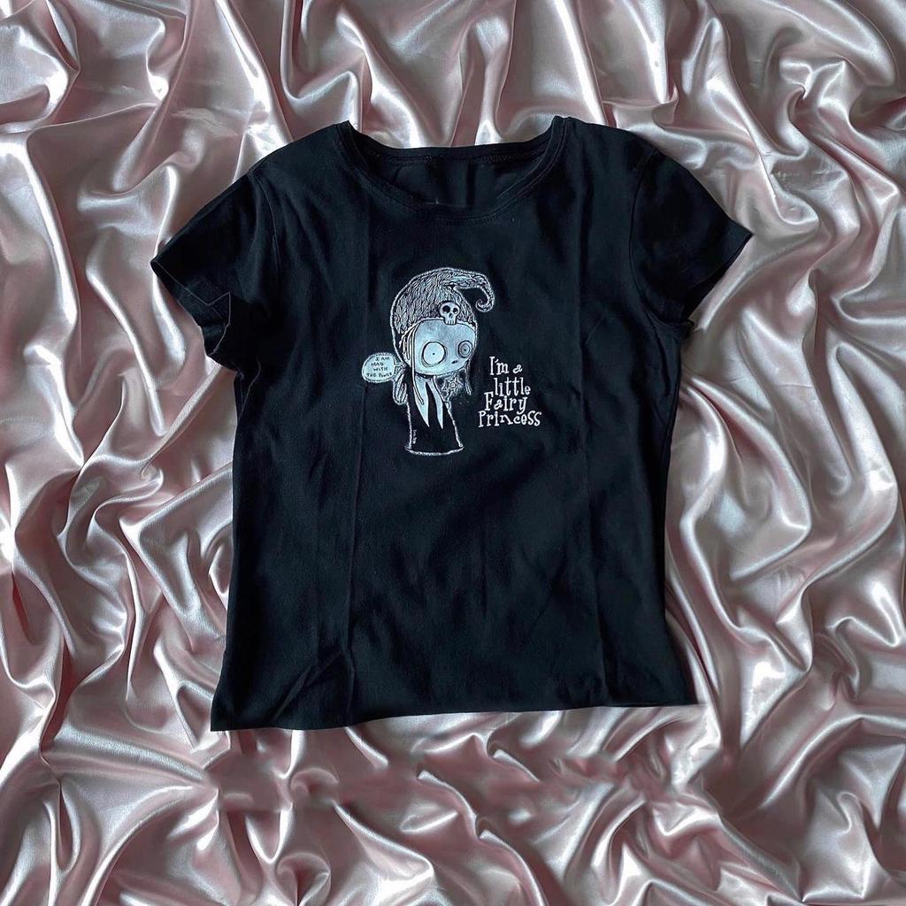 GLYDE Harajuku Aesthetic Y2k Crop Top Women Sexy Letter Print Graphics Baby Tee Goth Casual Short Sleeve Tshirt Punk Streetwear Slim
