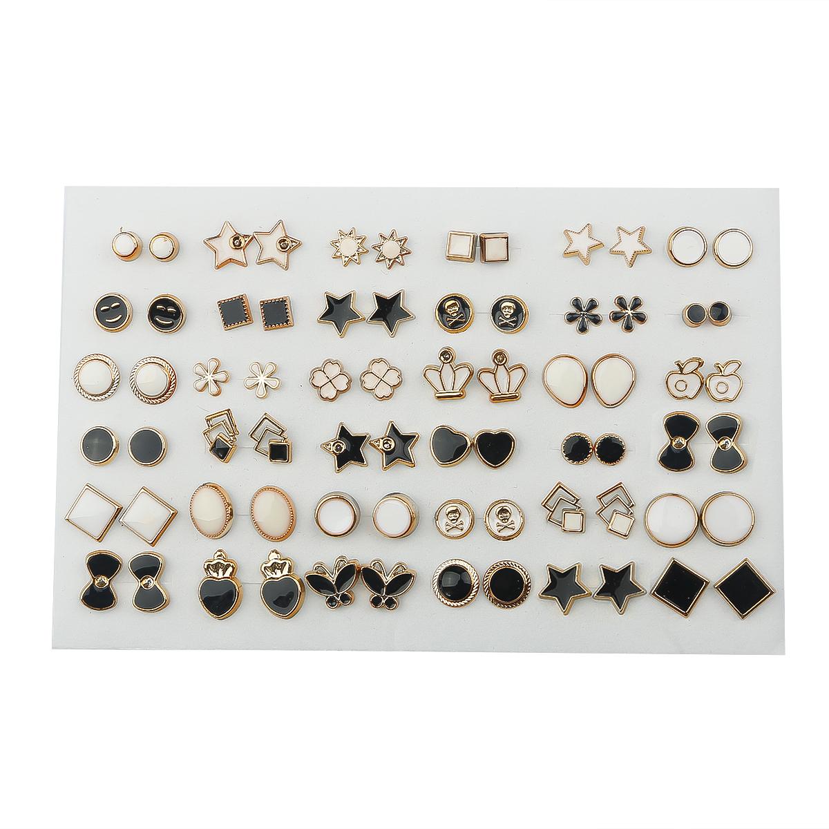 

36 пар сережек-гвоздиков из пластика в смешанном стиле со стразами, цветами, геометрическими фигурками и животными для женщин и девочек, ювелирные аксессуары