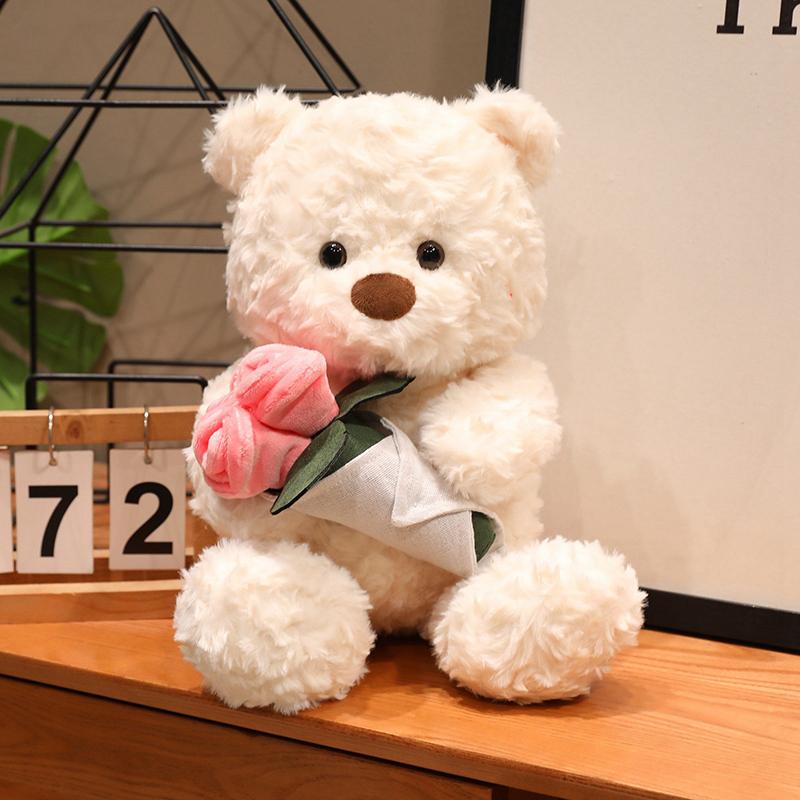 sale 30cm Cartoon Rose Bear Plush Toy Stuffed Valentine's Day Rose Animal Say Love Holding Rose Girlfriend Gift