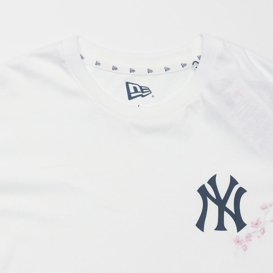 New Era New York Yankees Cherry Blossom Pattern Printed Logo Letter Drop Shoulder Straight Fit Comfortable Short Sleeve T-Shirt Unisex Tops 12360539