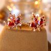 Wish Pomegranate Red Water Drop Diamond Maple Leaf Stud Earrings Simple Niche Versatile Earrings