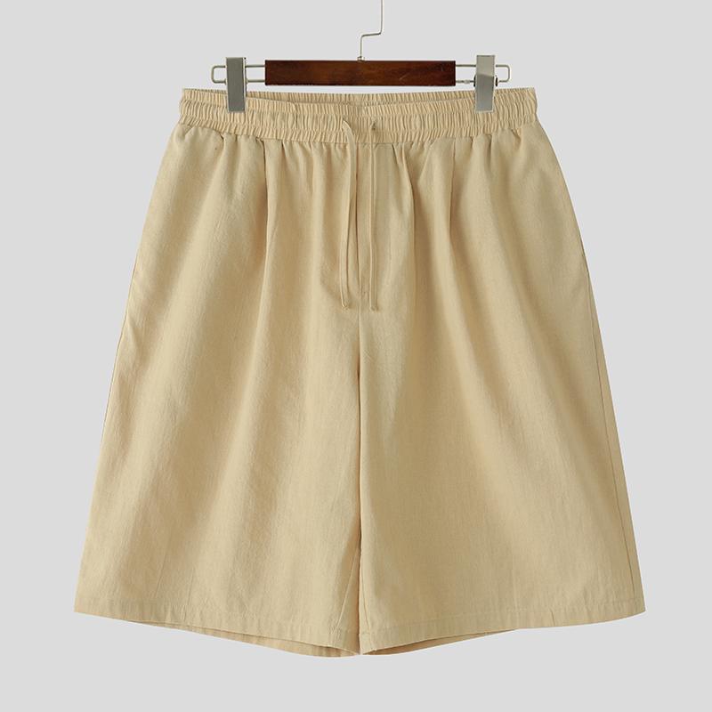 

INCERUN Винтажные мужские шорты с высокой эластичной талией на кулиске, повседневные свободные полушорты XL