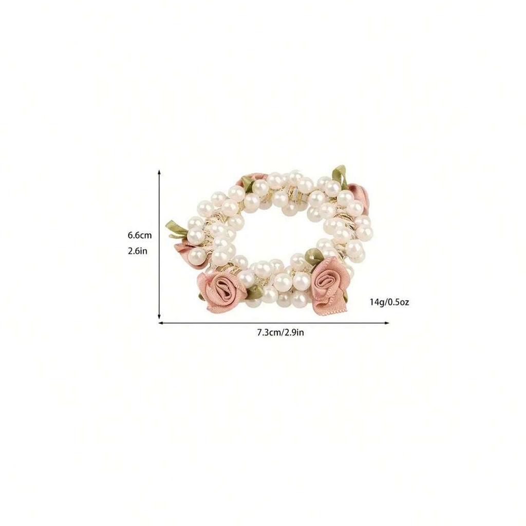 3 pieces rose pearl hair band high elastic hair tie ponytail hair tie fashion sweet headwear