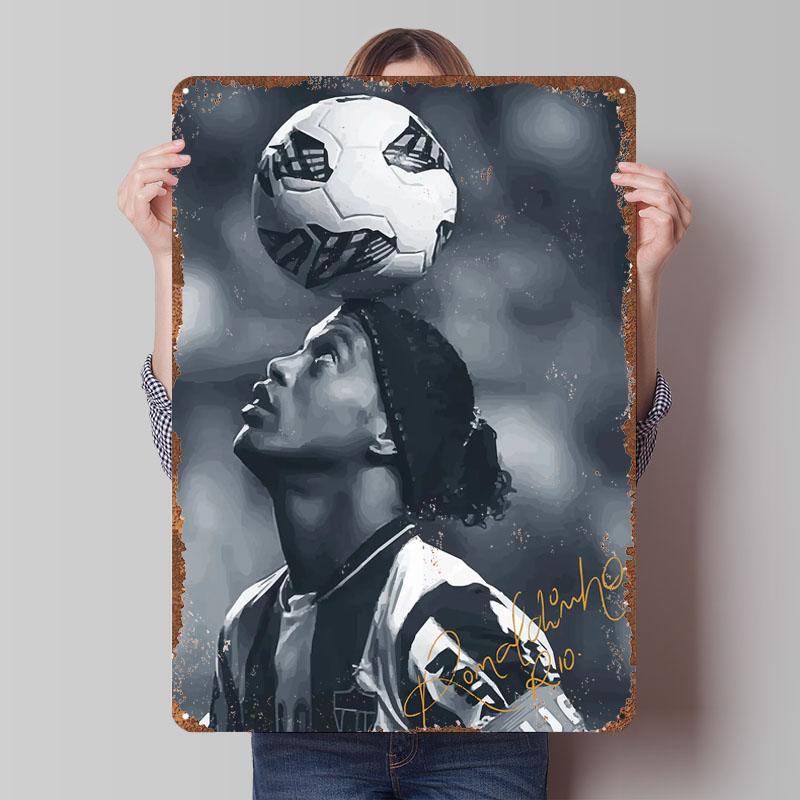 Great Ronaldinho Classic Poster Football Player Metal Sign Wall Art Mural Custom Soccer Tin Plates for Wall Art Decoration Retro