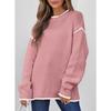 Casual Pullover Long Sleeved Loose Contrasting Solid Color Women's Sweaters