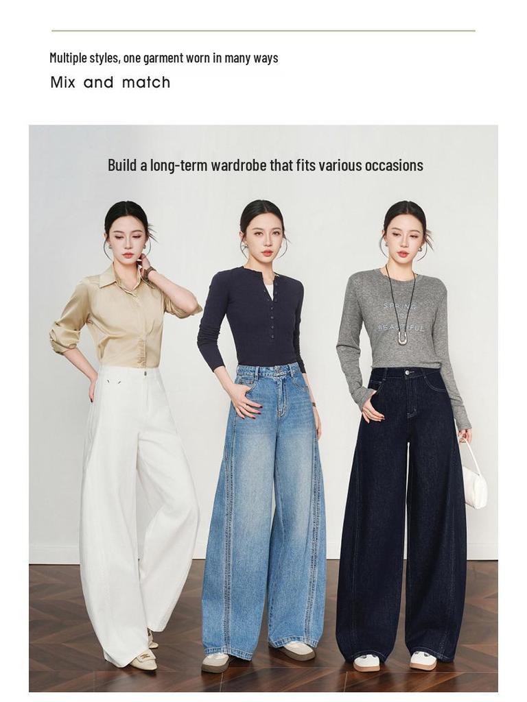 Damen Weite Hosen mit Hoher Taille - Retro Lockerer Schnitt, Schlankmachender Bananenstil für Frühling/Herbst