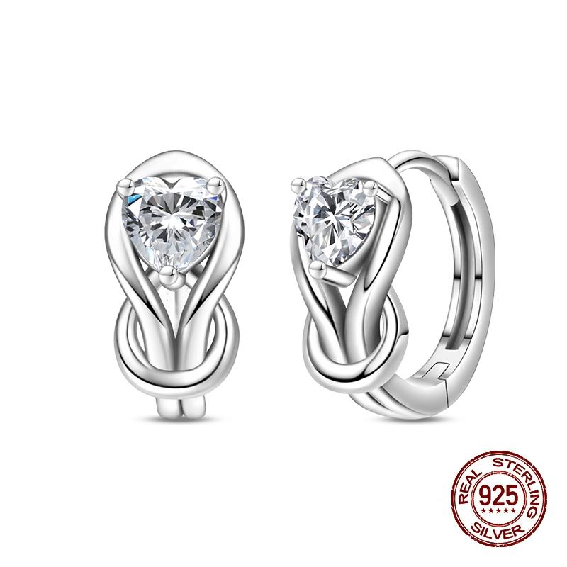 New Earring For Women 925 Silver Sparkling Cordate Zircon Pink Bow Princess Double Hoop Earrings Luxury Festival Party Jewelry