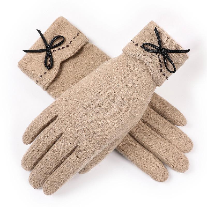 Wool Gloves Women Autumn Winter Windproof Cold Proof Fleece Warm Outdoor Sports Driving Touchscreen Finger Gloves