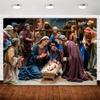 1pc Christmas Scene Background - The Holy Family with Shepherds and Angels Birthdays Christmas and Religious Activities